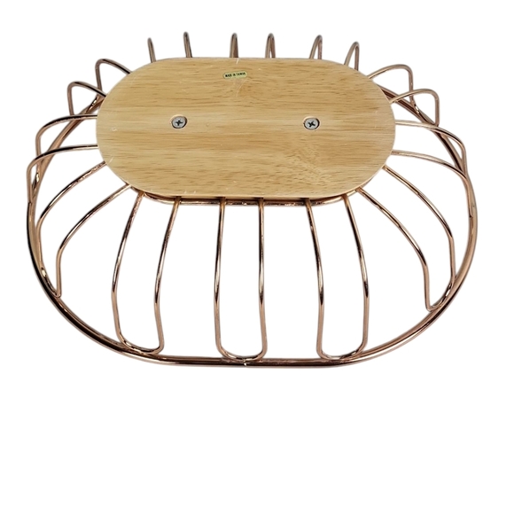 Well Equipped Kitchen Brass Basket Wooden Base - Picture 2 of 7